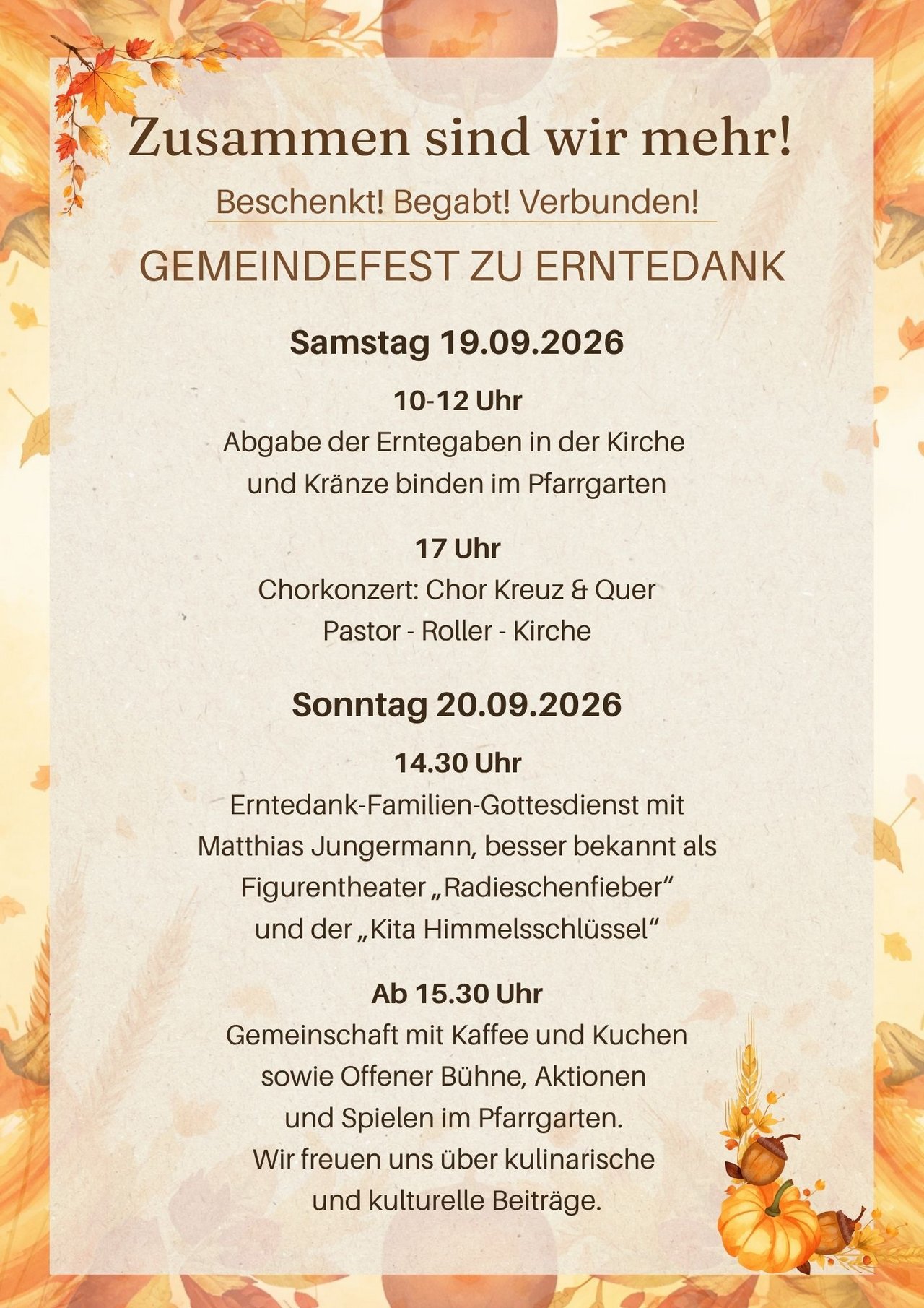 Plakat Gemeindefest zu Erntedank